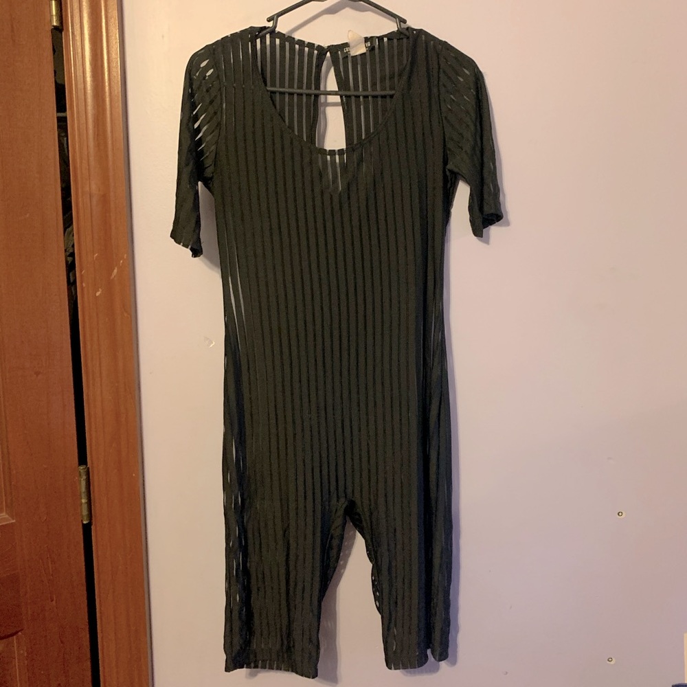 Black see-through mesh fitted tight romper